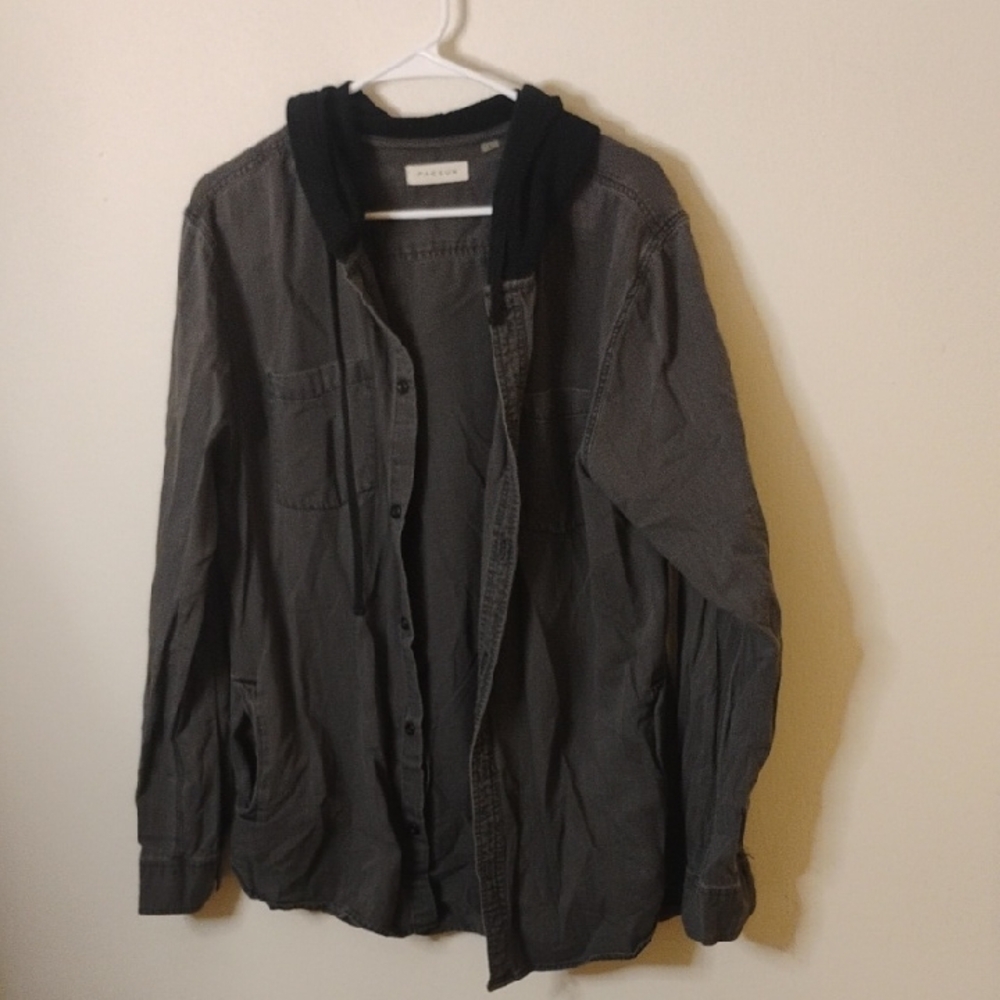 PacSun Charcoal Shirt Jacket with Black Hood